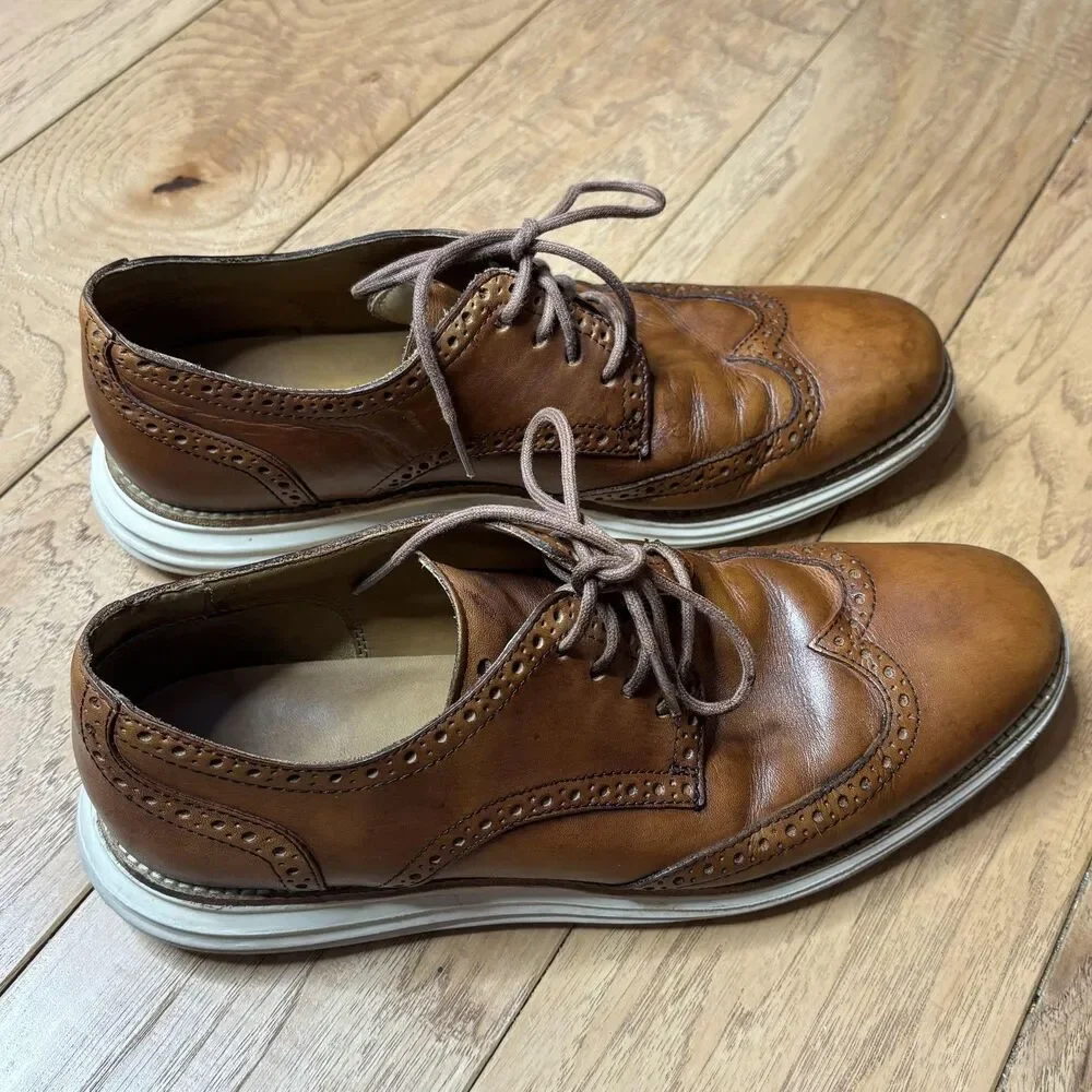 Cole Haan LunarGrand‎ Shoes Mens Size 10 Brown Leather Dress Wingtip Oxford